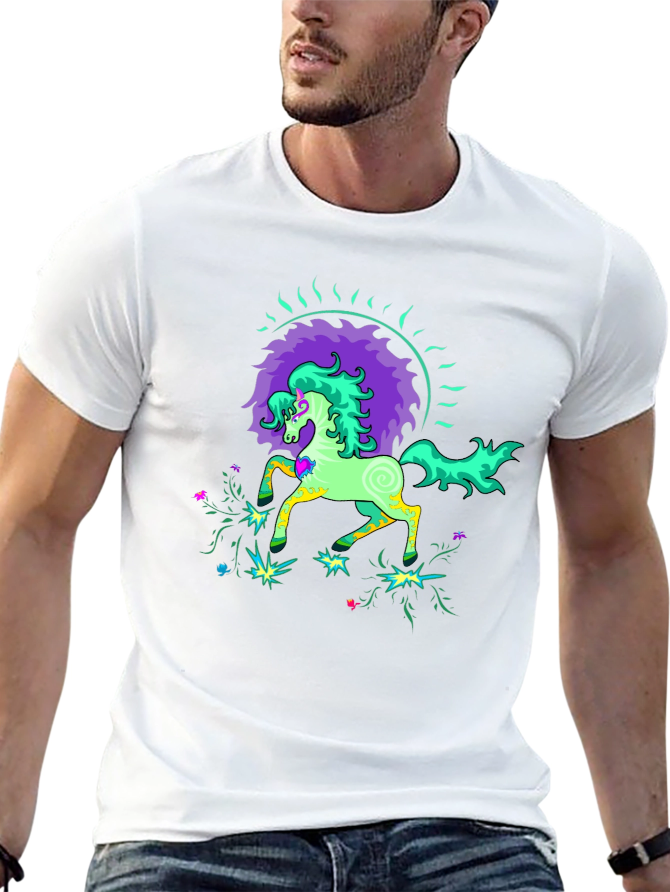 Psychedelic Horse Graphic Tee - Black