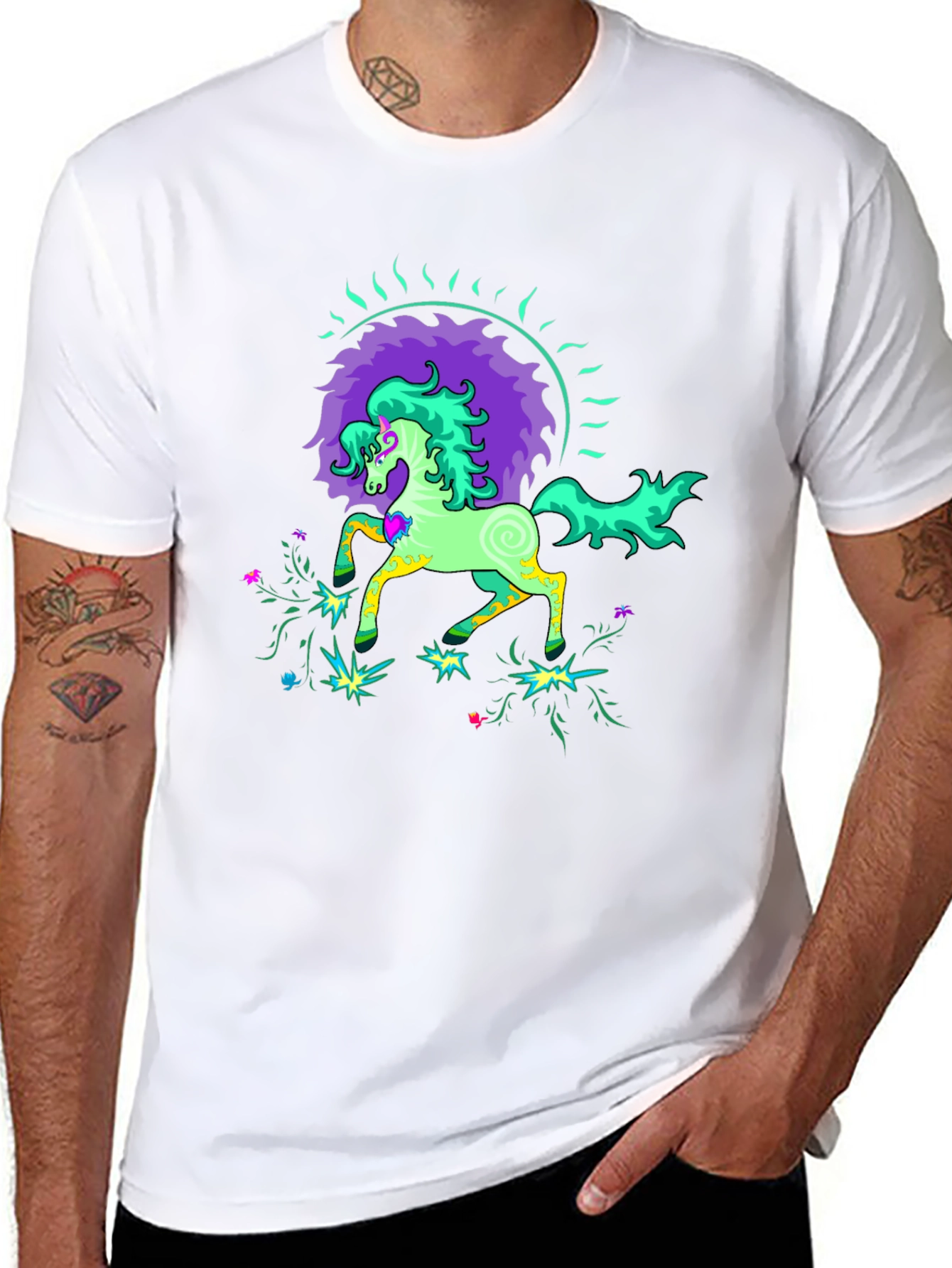 Psychedelic Horse Graphic Tee - Black