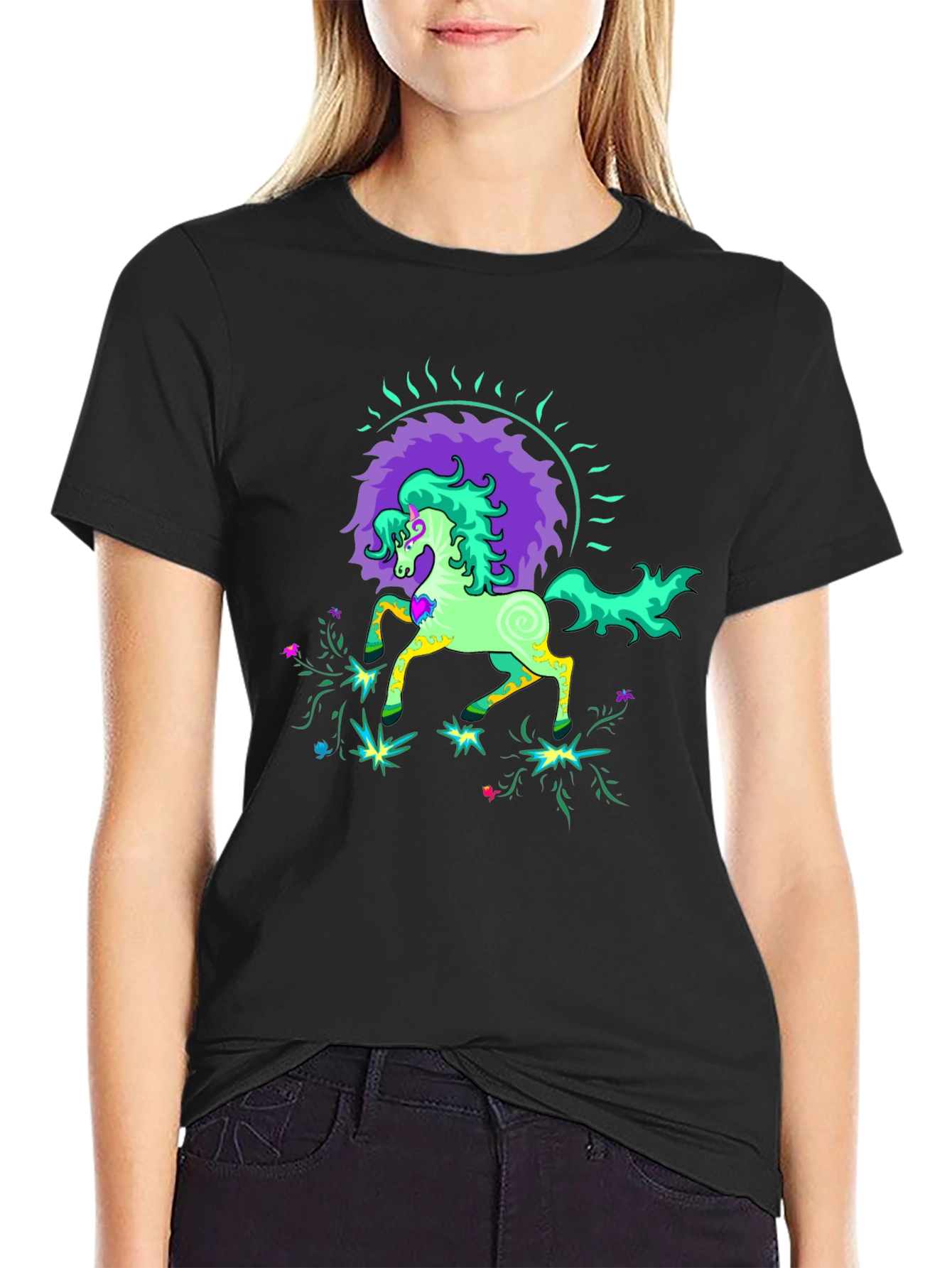 Psychedelic Horse Graphic Tee - Black