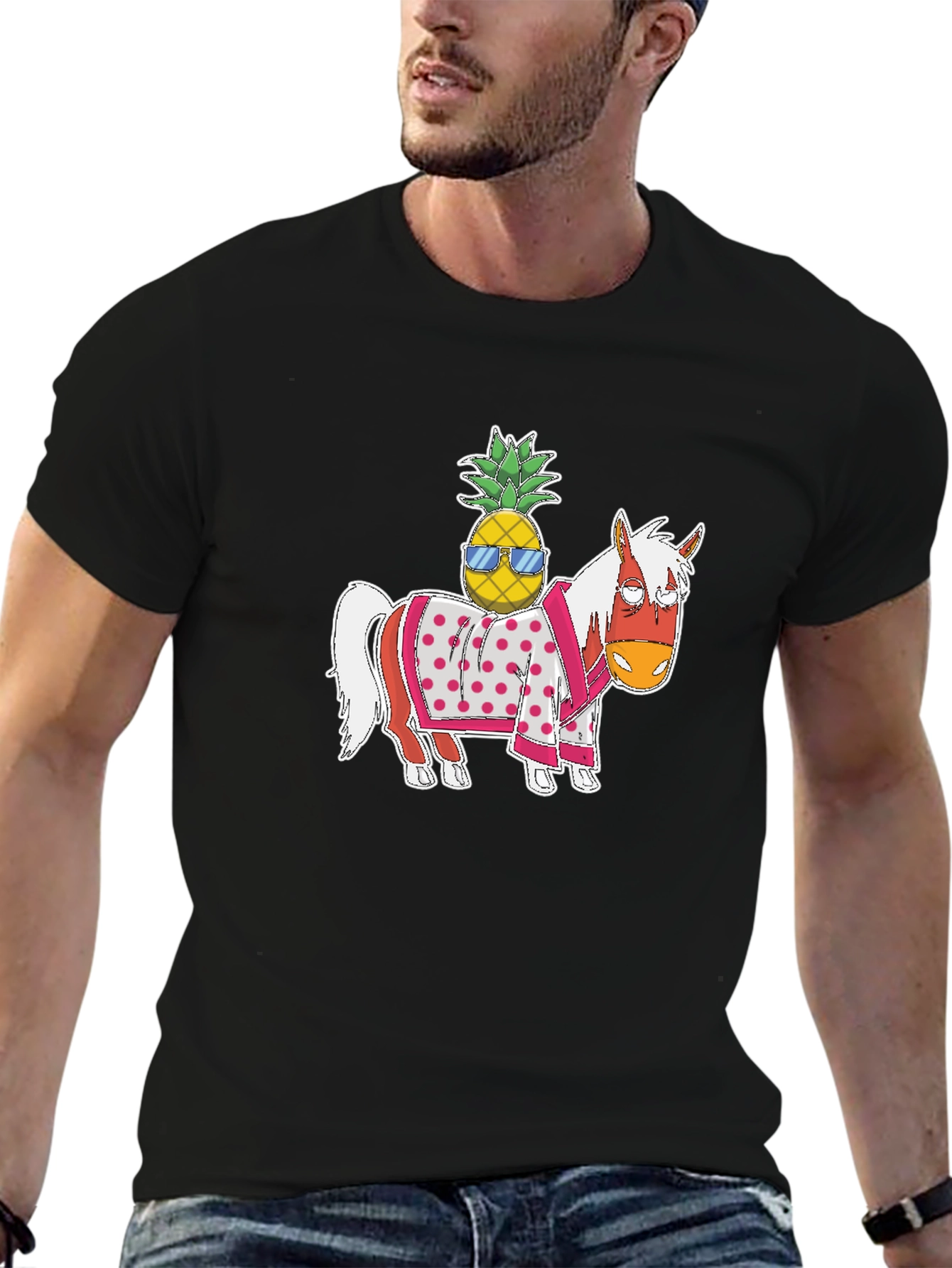Novelty Graphic T-Shirt: Horse with Pineapple Rider