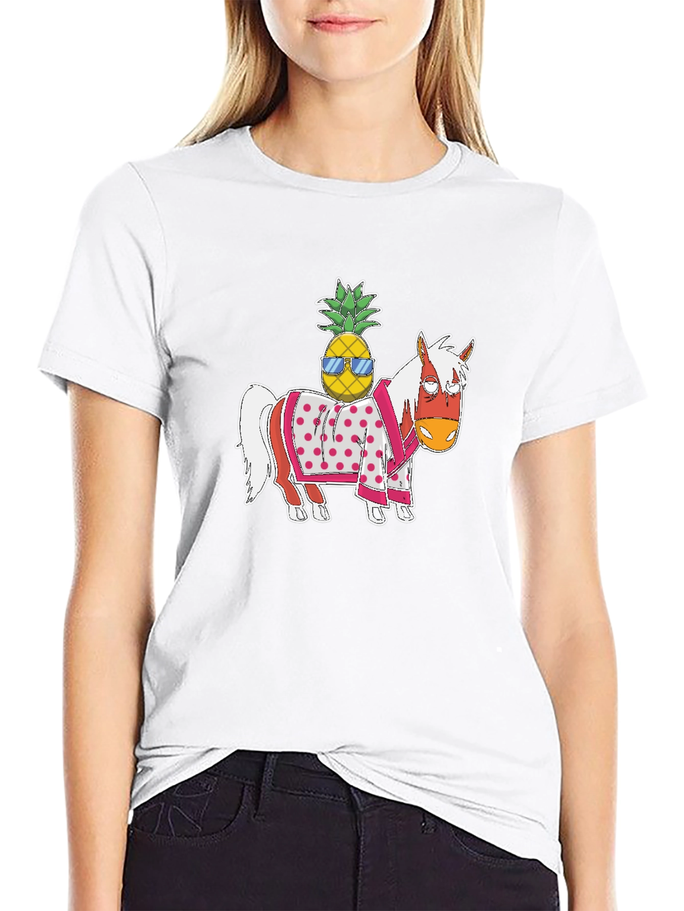 Novelty Graphic T-Shirt: Horse with Pineapple Rider