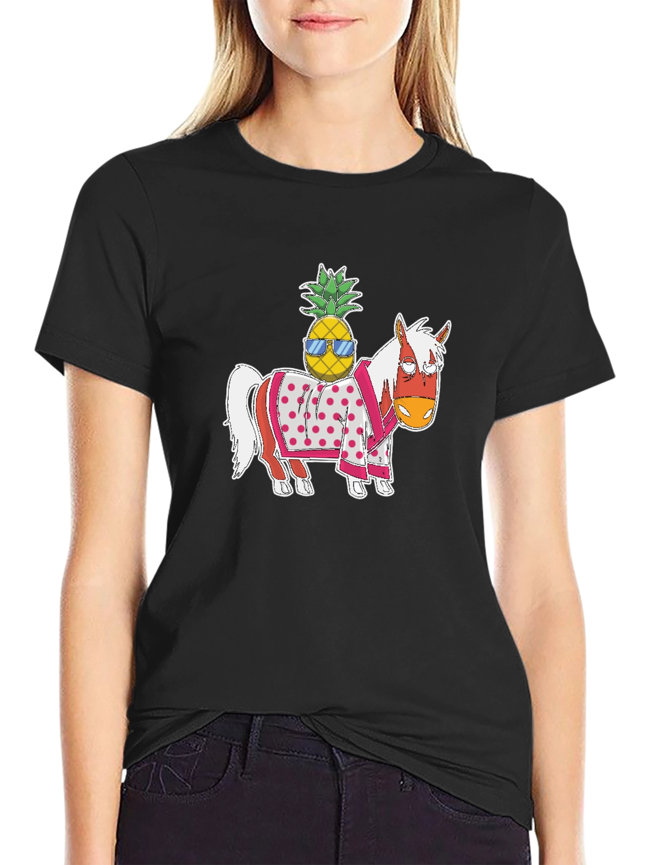 Novelty Graphic T-Shirt: Horse with Pineapple Rider