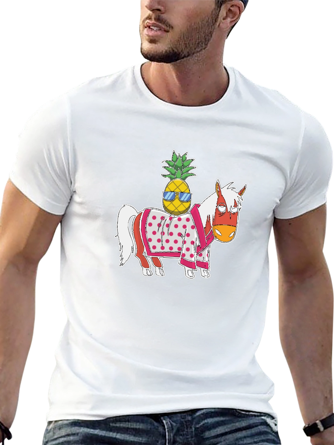 Novelty Graphic T-Shirt: Horse with Pineapple Rider