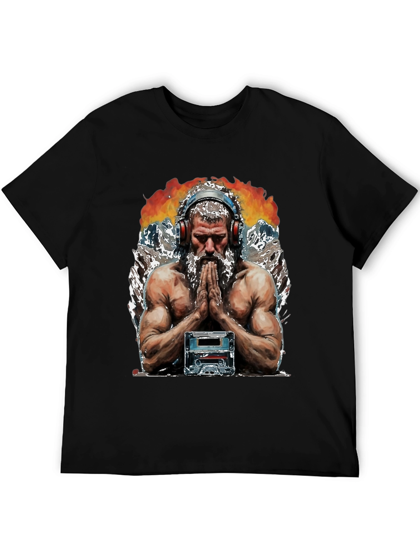 Retro Cassette Tape Muscular Man Black T-Shirt
