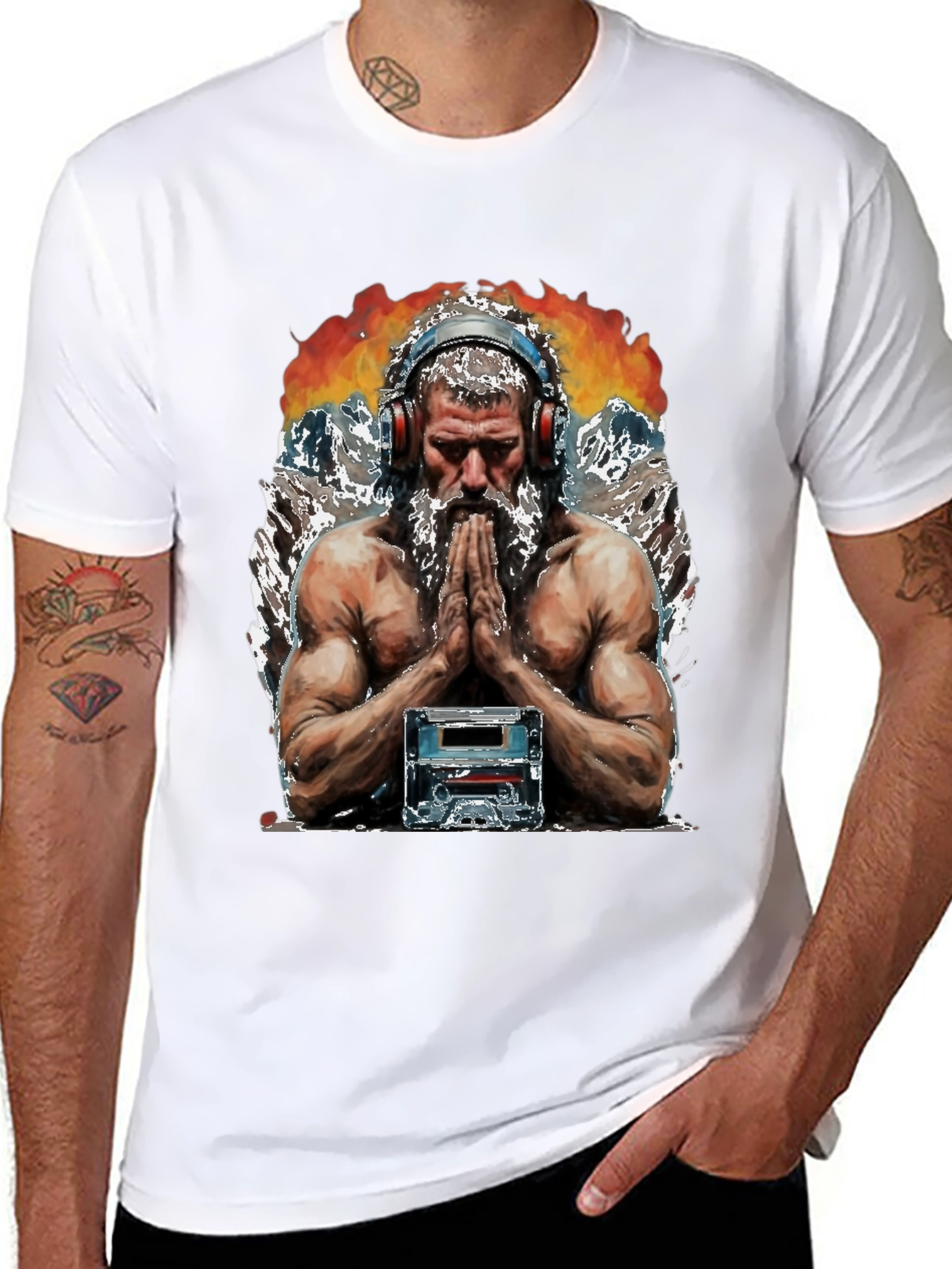 Retro Cassette Tape Muscular Man Black T-Shirt