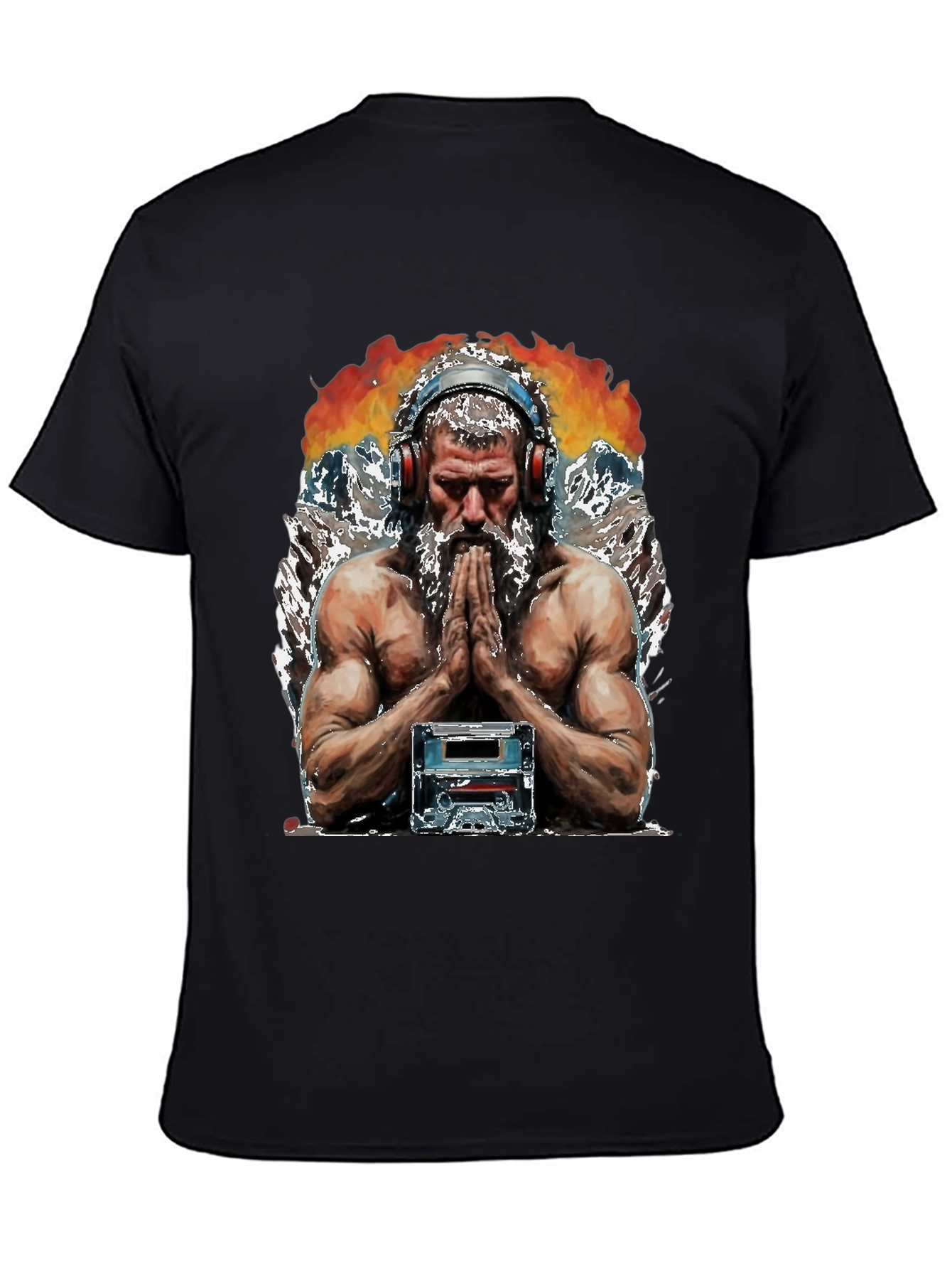 Retro Cassette Tape Muscular Man Black T-Shirt