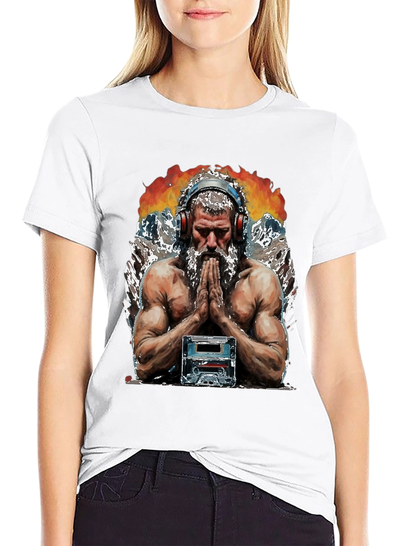 Retro Cassette Tape Muscular Man Black T-Shirt