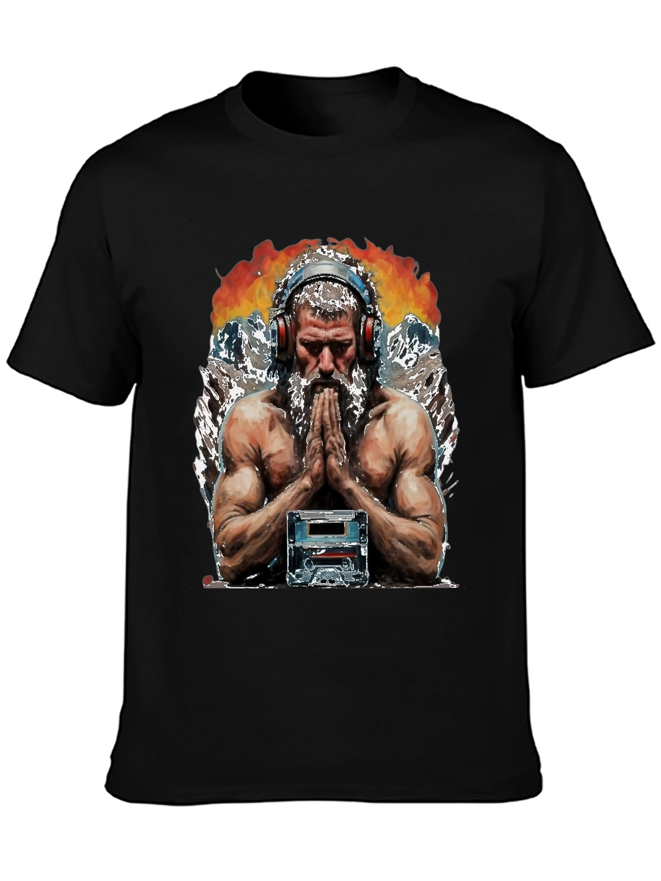 Retro Cassette Tape Muscular Man Black T-Shirt