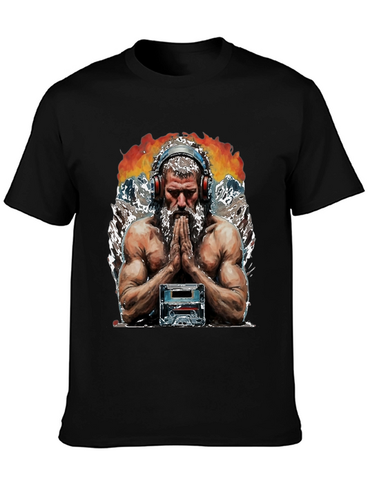 Retro Cassette Tape Muscular Man Black T-Shirt