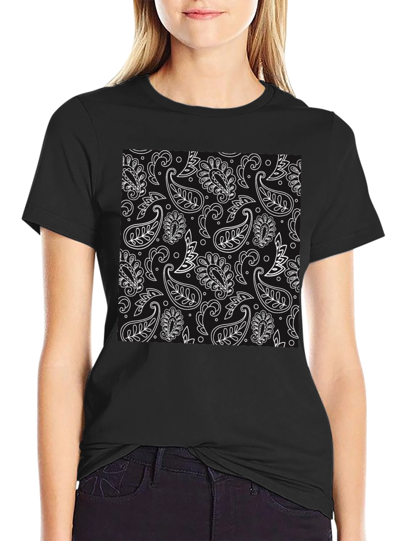 Black Paisley Print Tee
