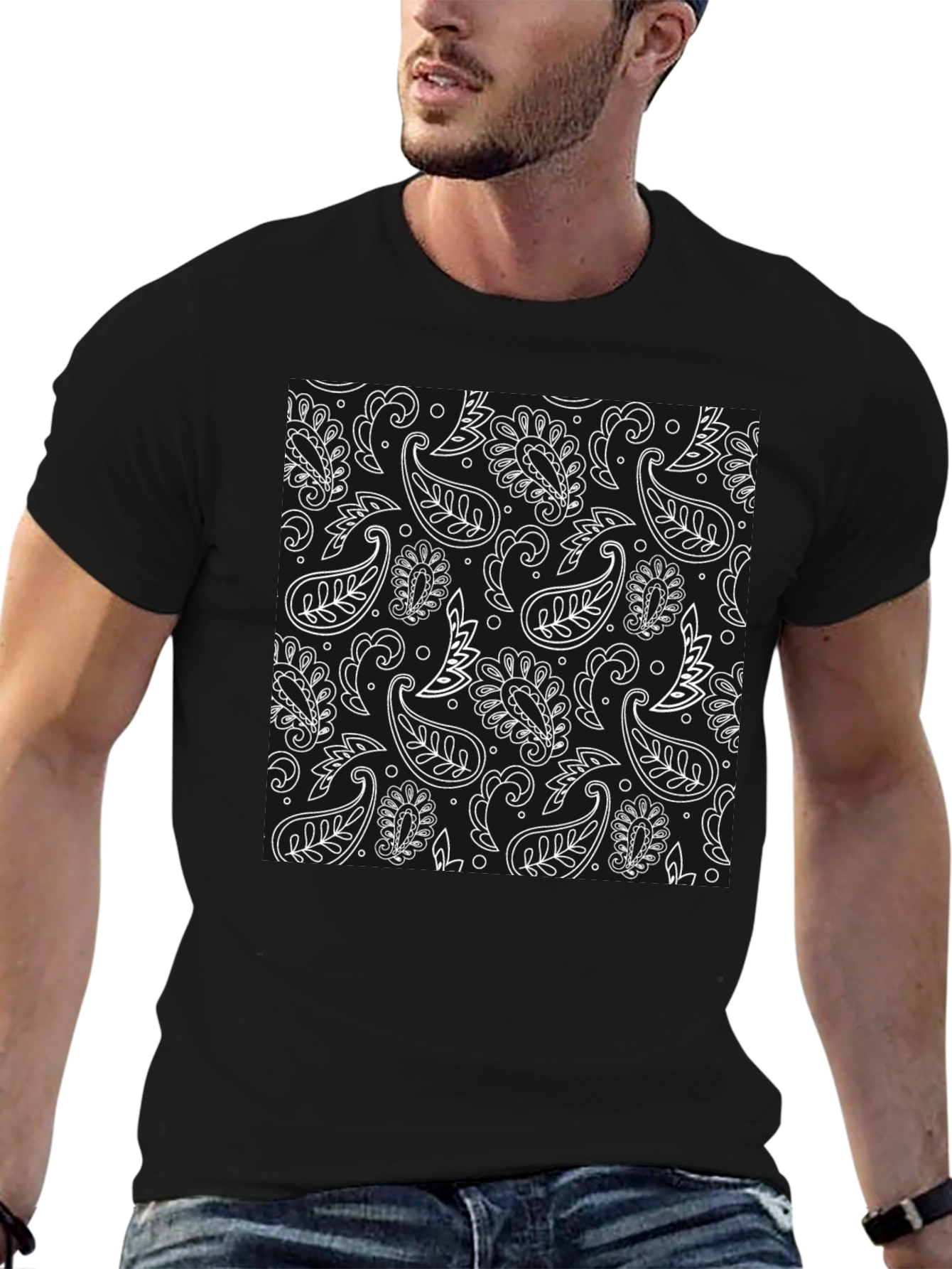 Black Paisley Print Tee