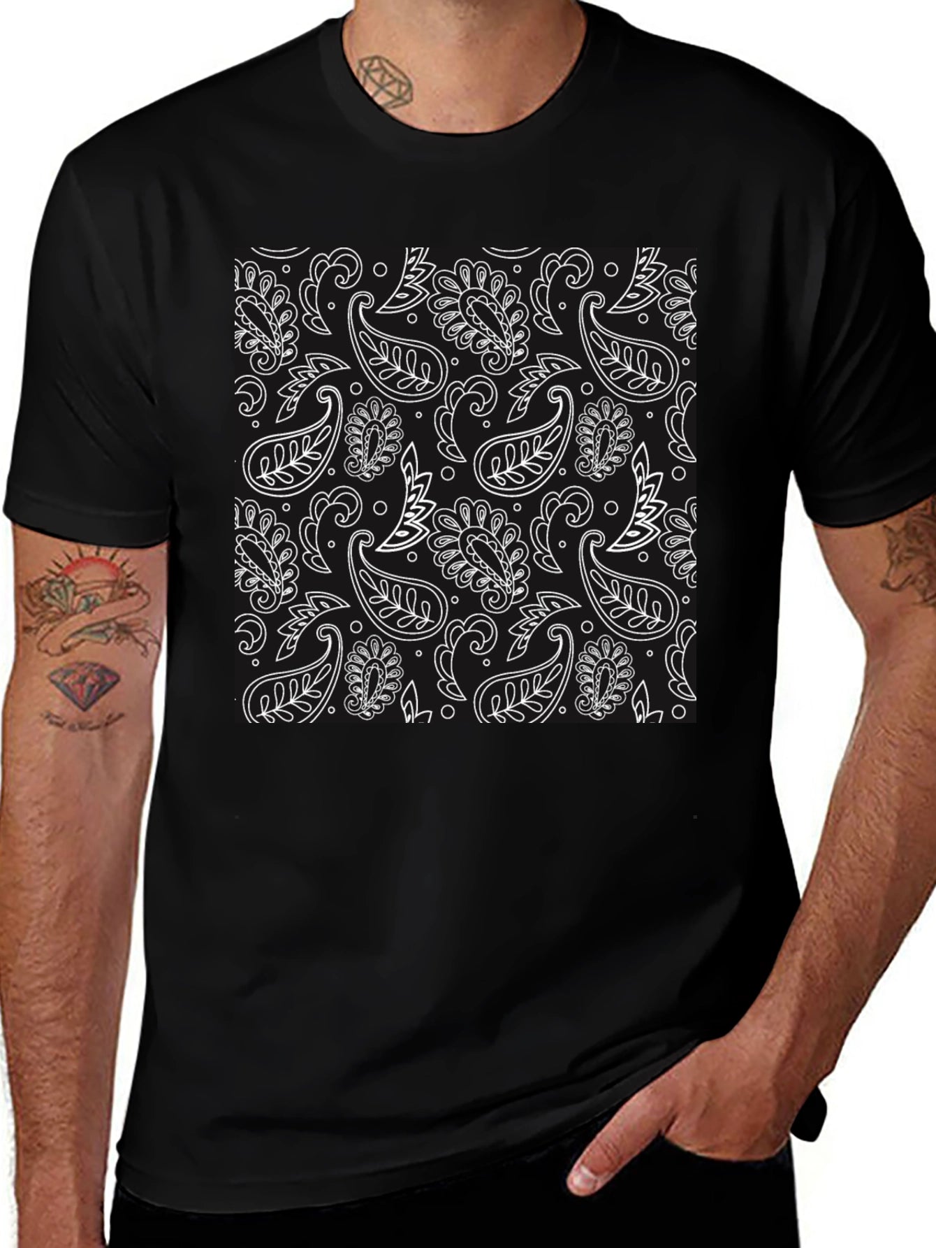 Black Paisley Print Tee