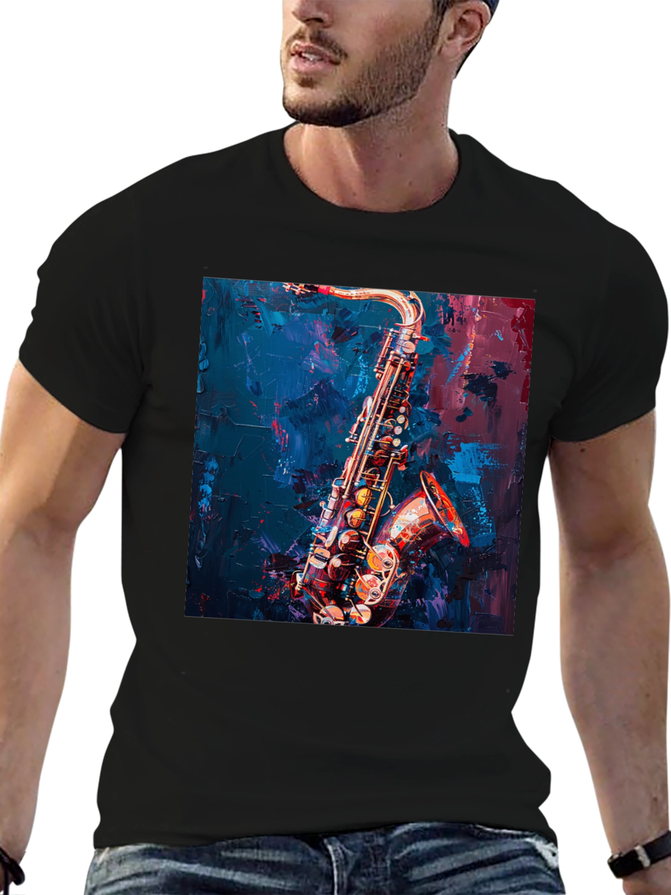 Saxophone Music Art T-Shirt - Black