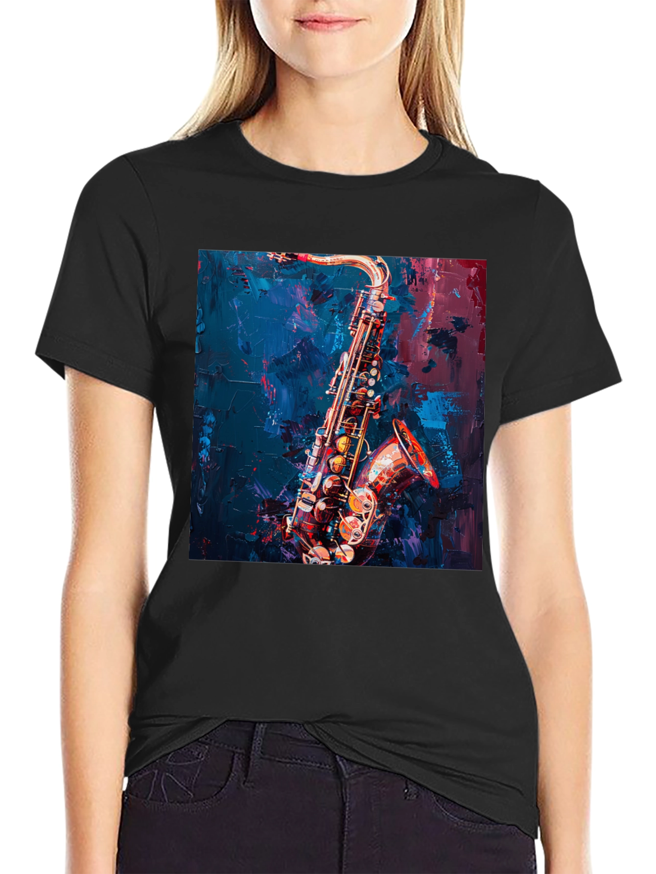 Saxophone Music Art T-Shirt - Black