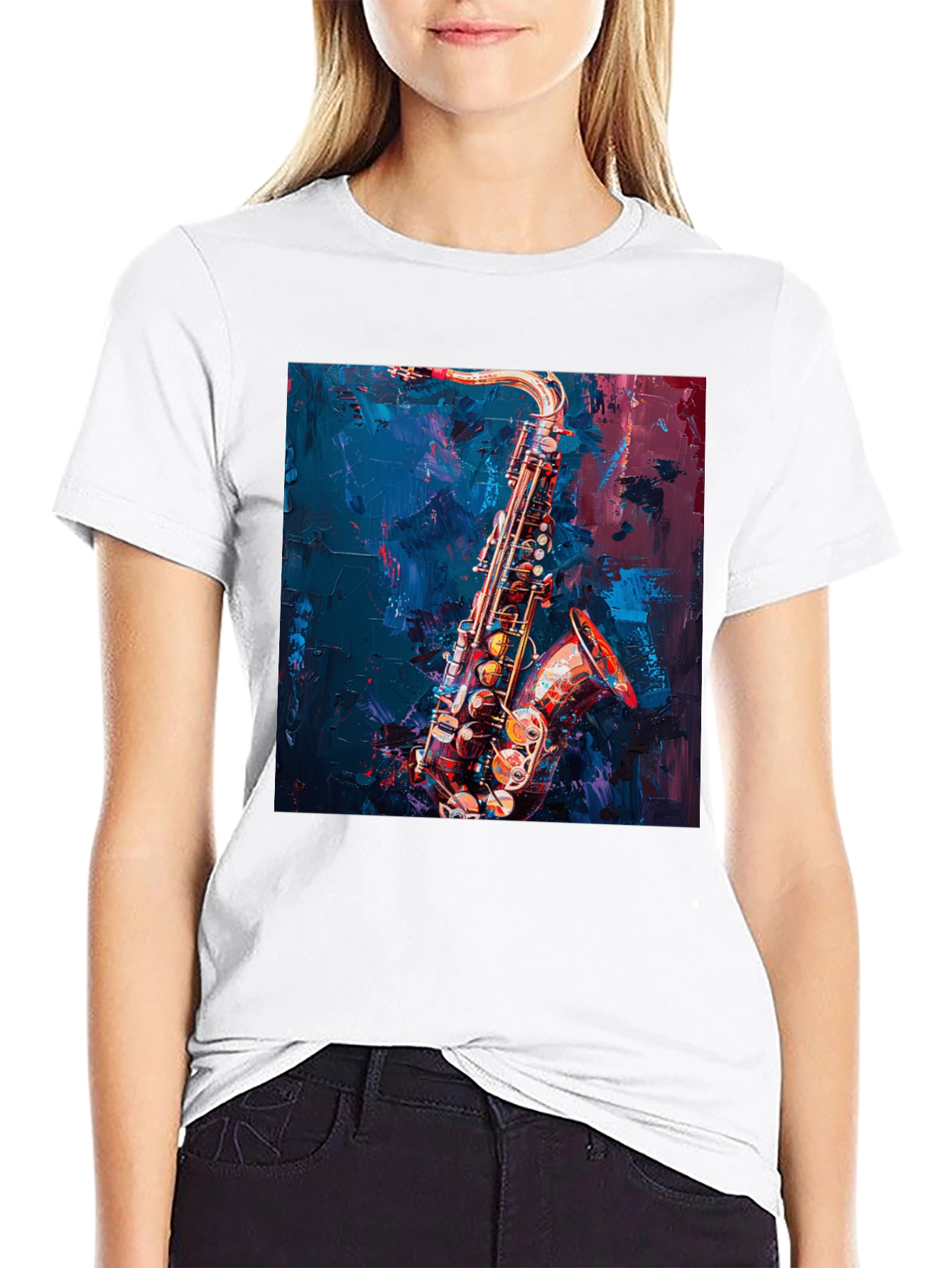 Saxophone Music Art T-Shirt - Black