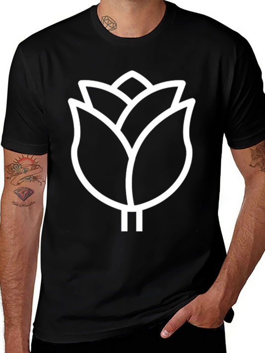 Modern Black T-Shirt with White Floral Design