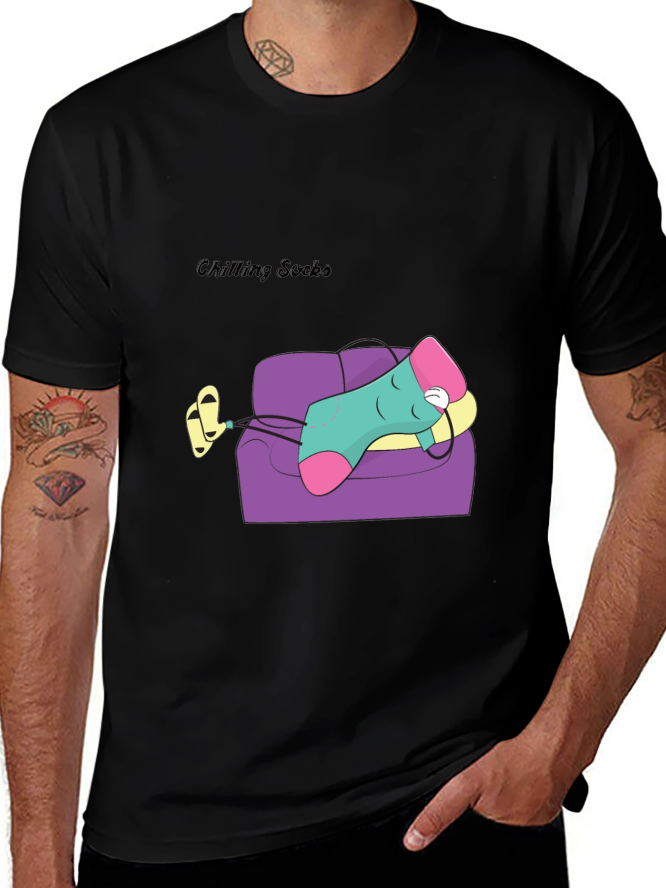 Chilling Socks Cartoon Graphic Tee - Relaxed Fit