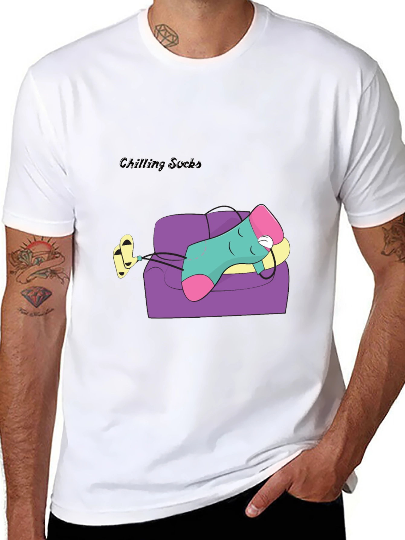 Chilling Socks Cartoon Graphic Tee - Relaxed Fit