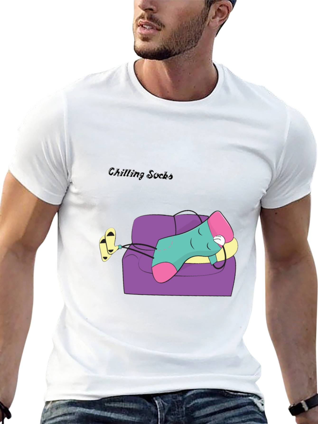 Chilling Socks Cartoon Graphic Tee - Relaxed Fit