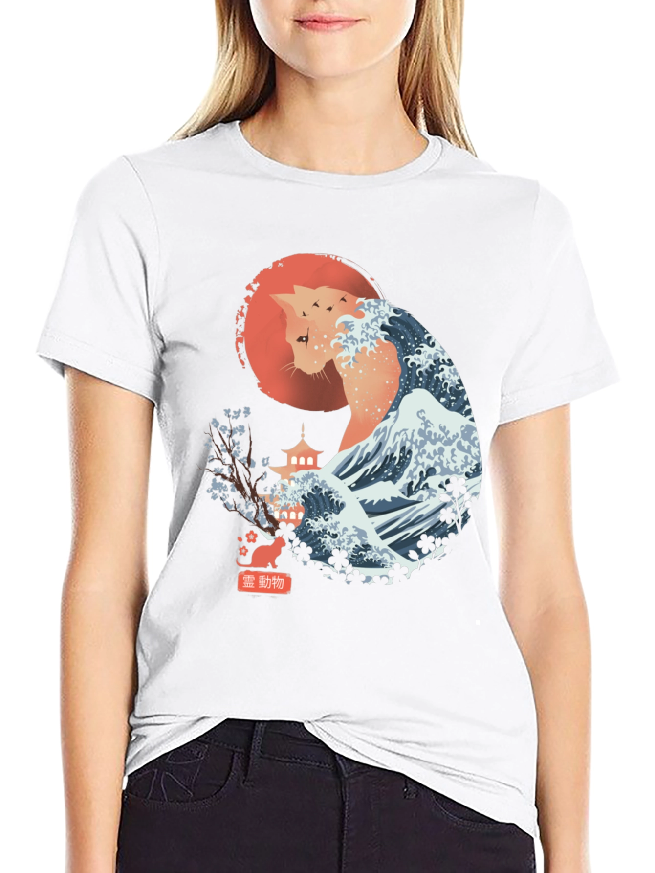 Cat Wave Art T-Shirt - Japanese Inspired Design