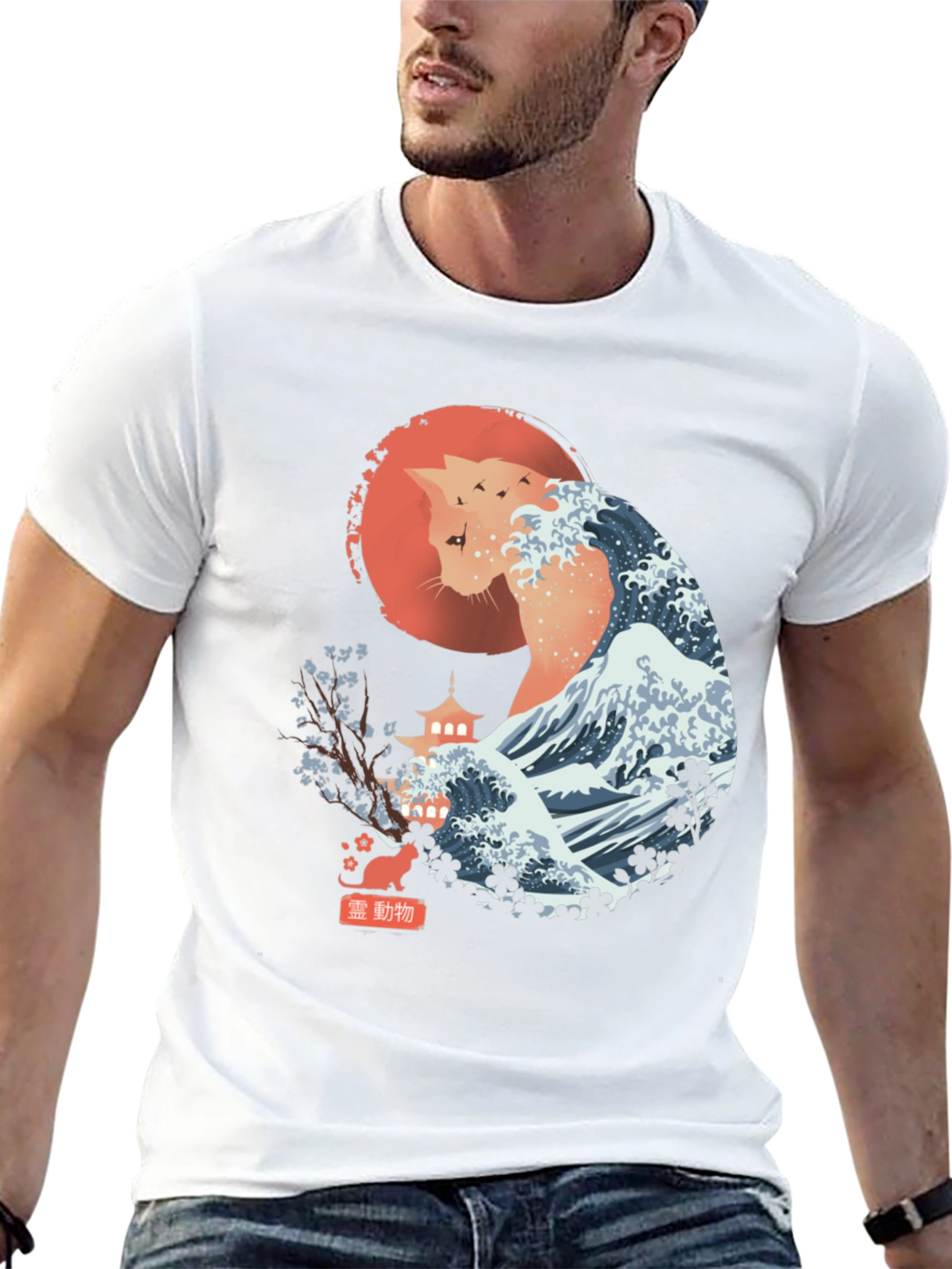 Cat Wave Art T-Shirt - Japanese Inspired Design