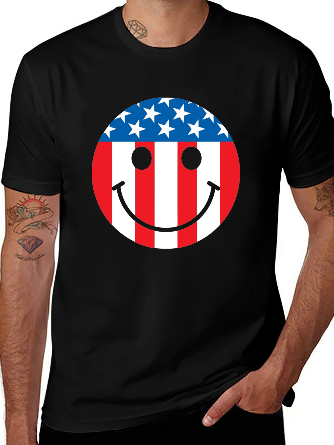 American Flag Smiley Face Patriotic T-Shirt