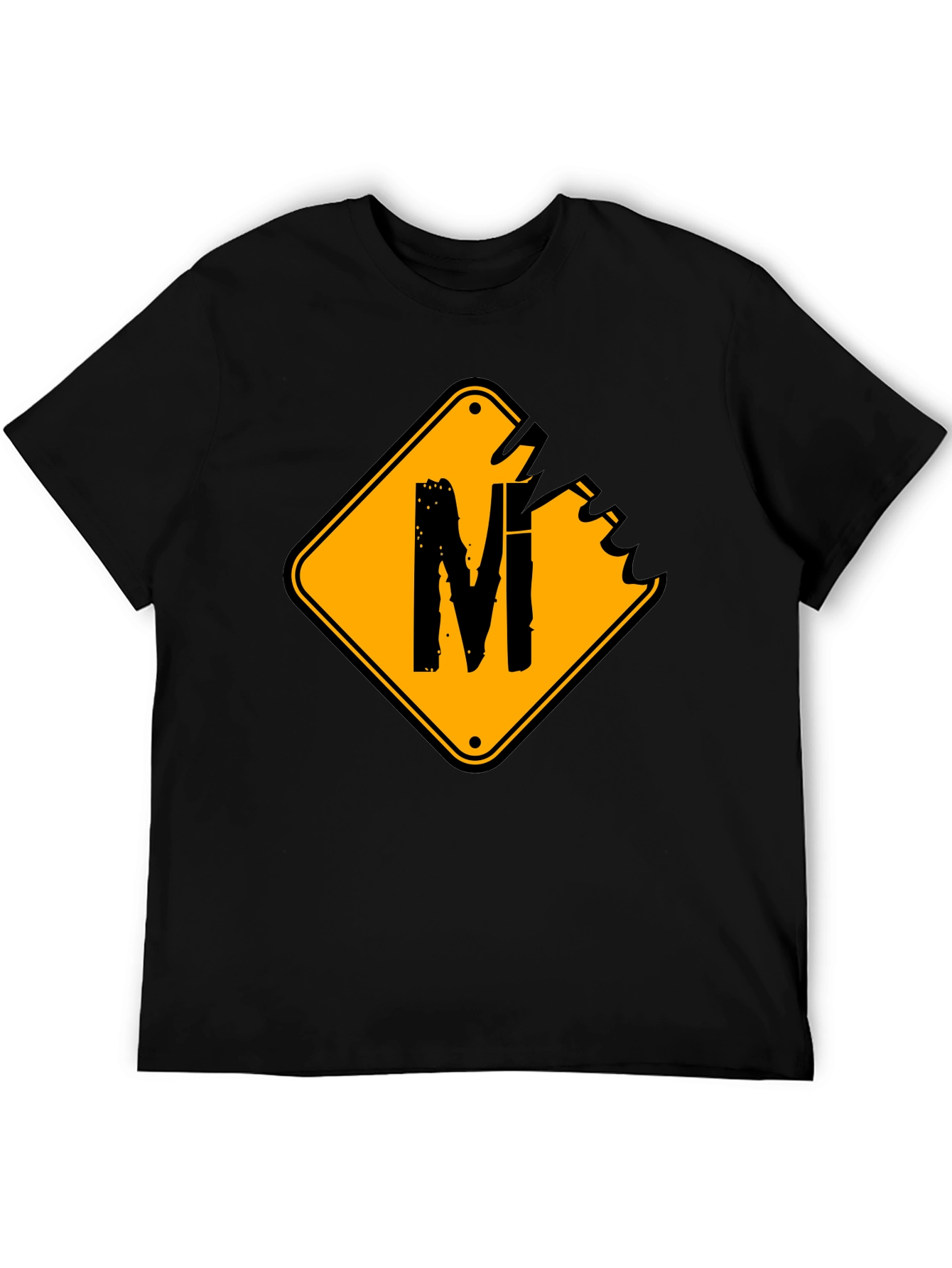 Mens Black T-Shirt with Road Sign M