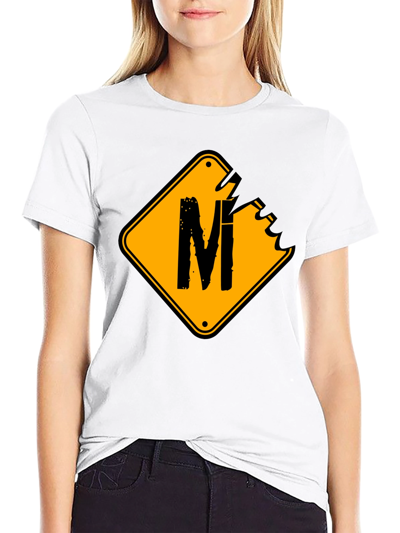 Mens Black T-Shirt with Road Sign M