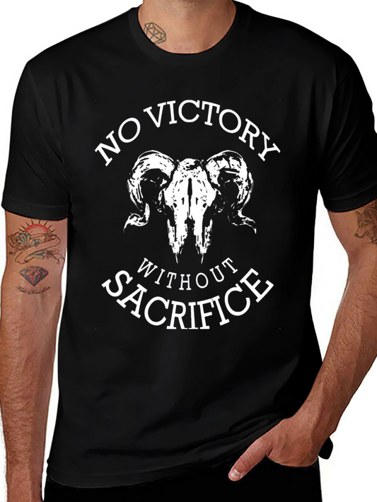 No Victory Without Sacrifice Ram Skull Graphic Tee