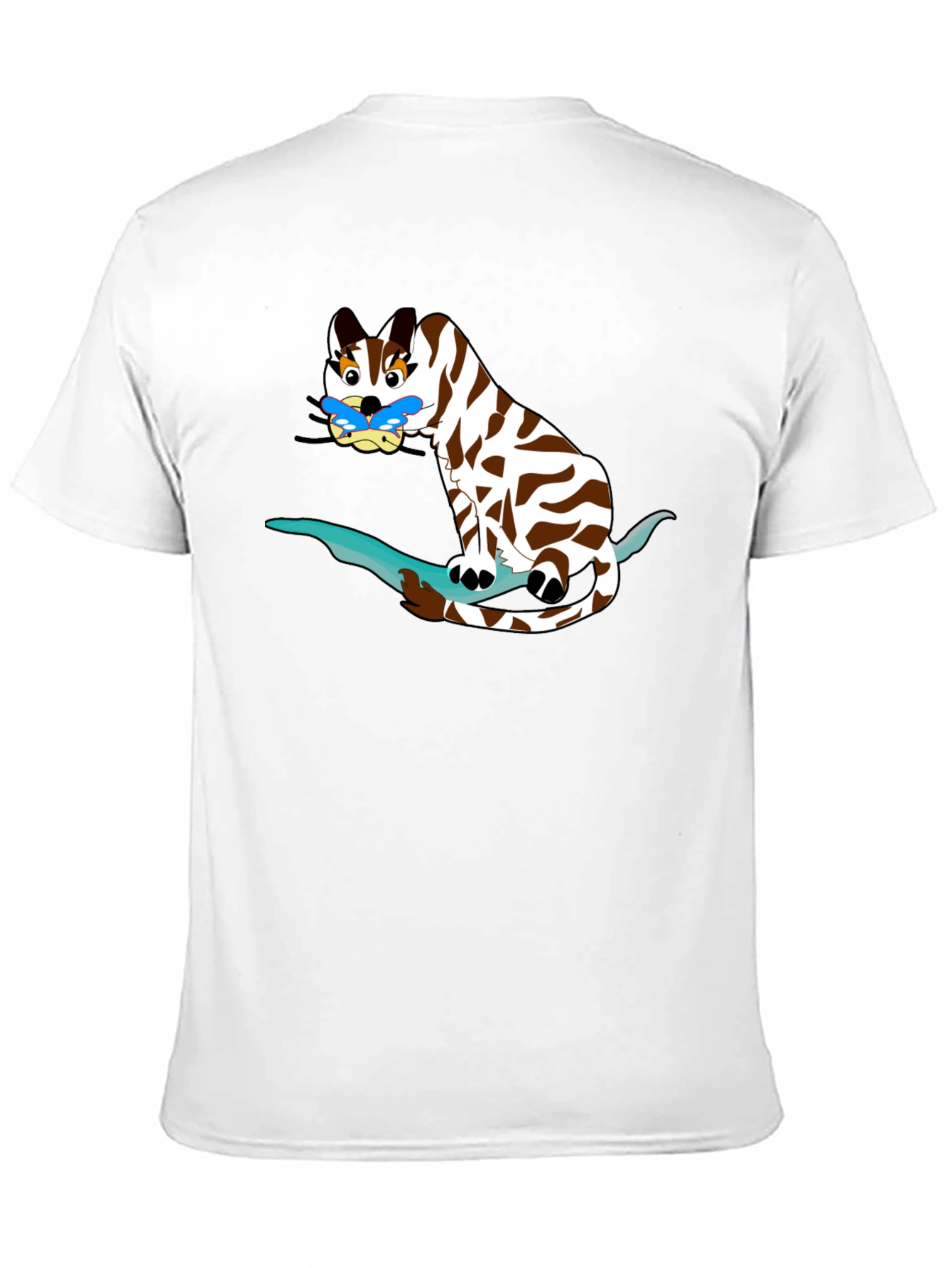 Cartoon Cat on Branch Black T-Shirt