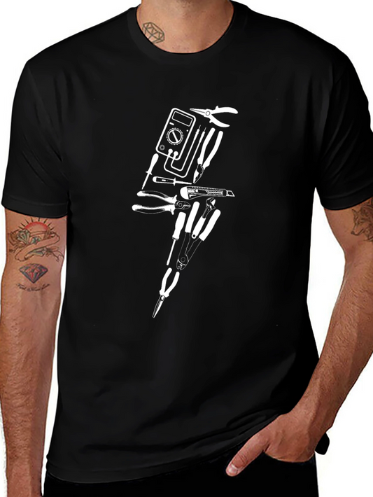 Electrician Tool Lightning Bolt Graphic Tee - Black