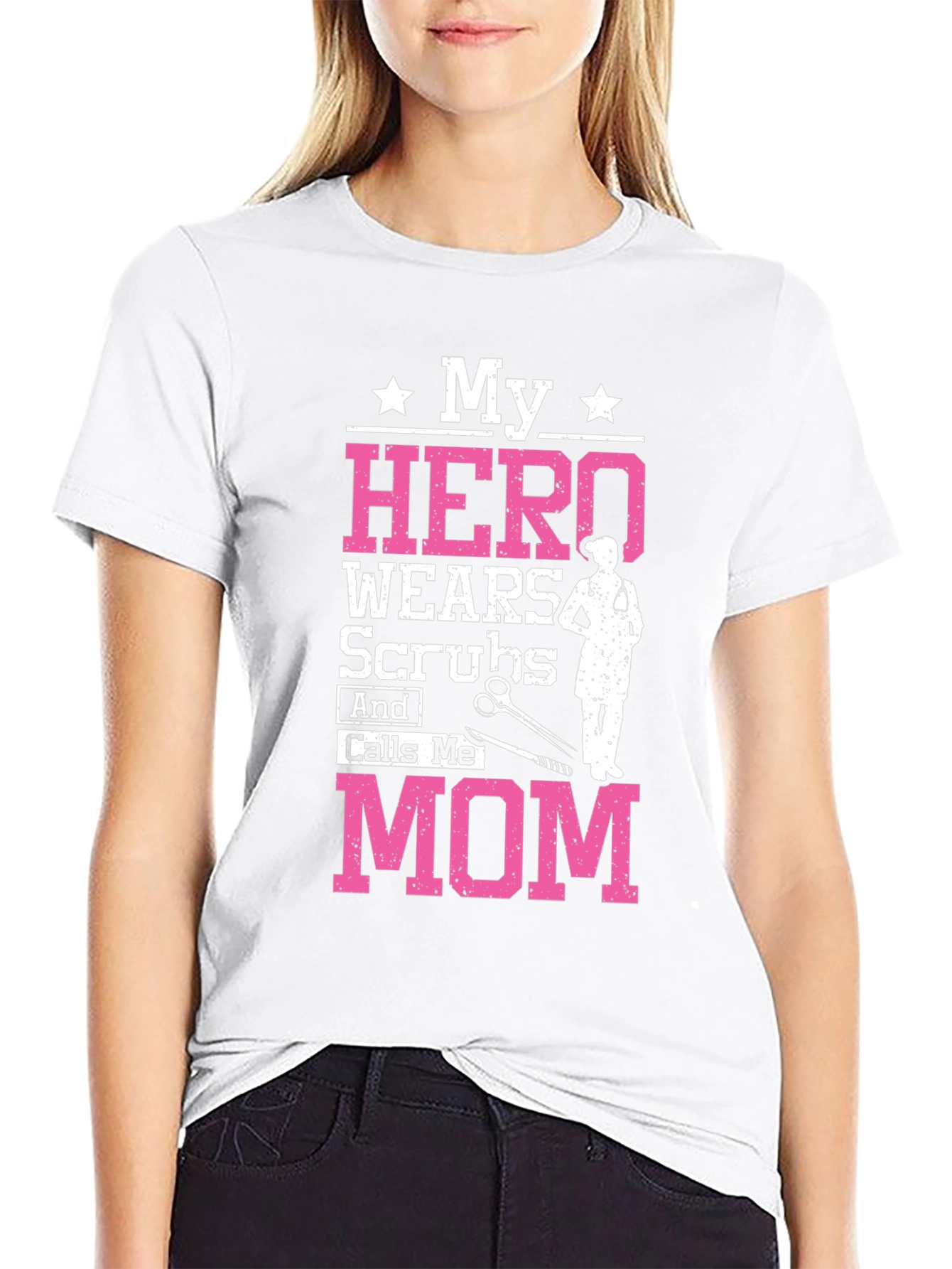 My Hero Wears Scrubs Mom Graphic Tee
