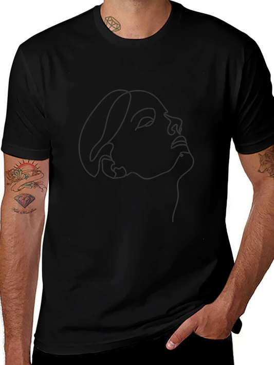 Minimalist Portrait Line Art Black T-Shirt