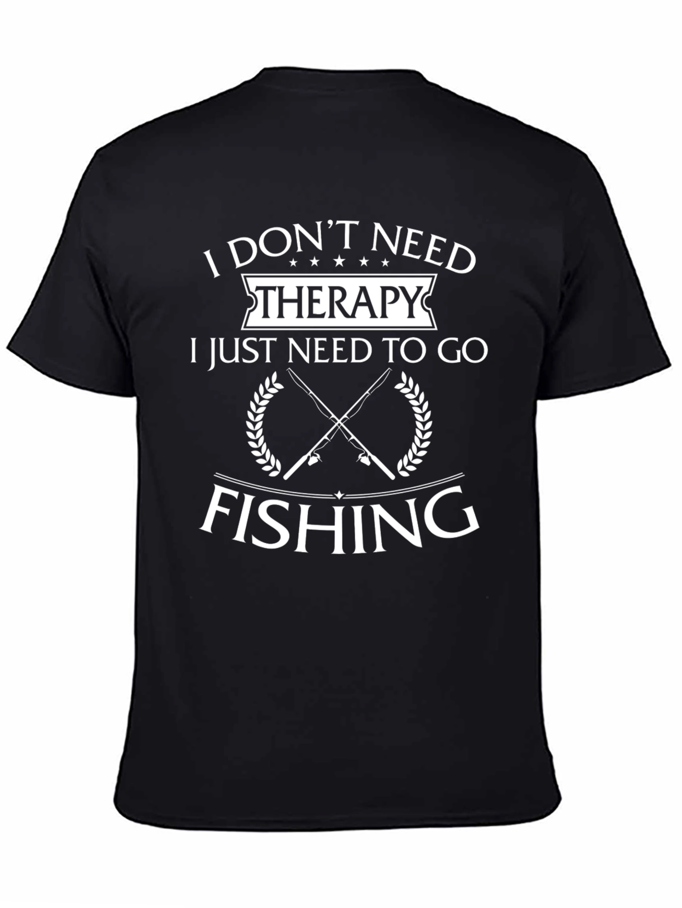 Funny Fishing Therapy T-Shirt Black Cotton