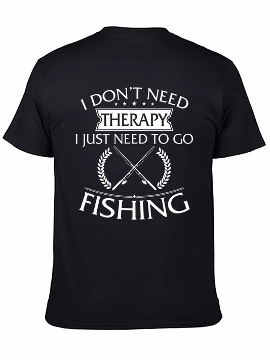 Funny Fishing Therapy T-Shirt Black Cotton