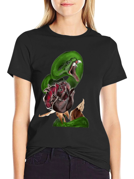 Snake & Rose Graphic Tee - Bold Black T-Shirt