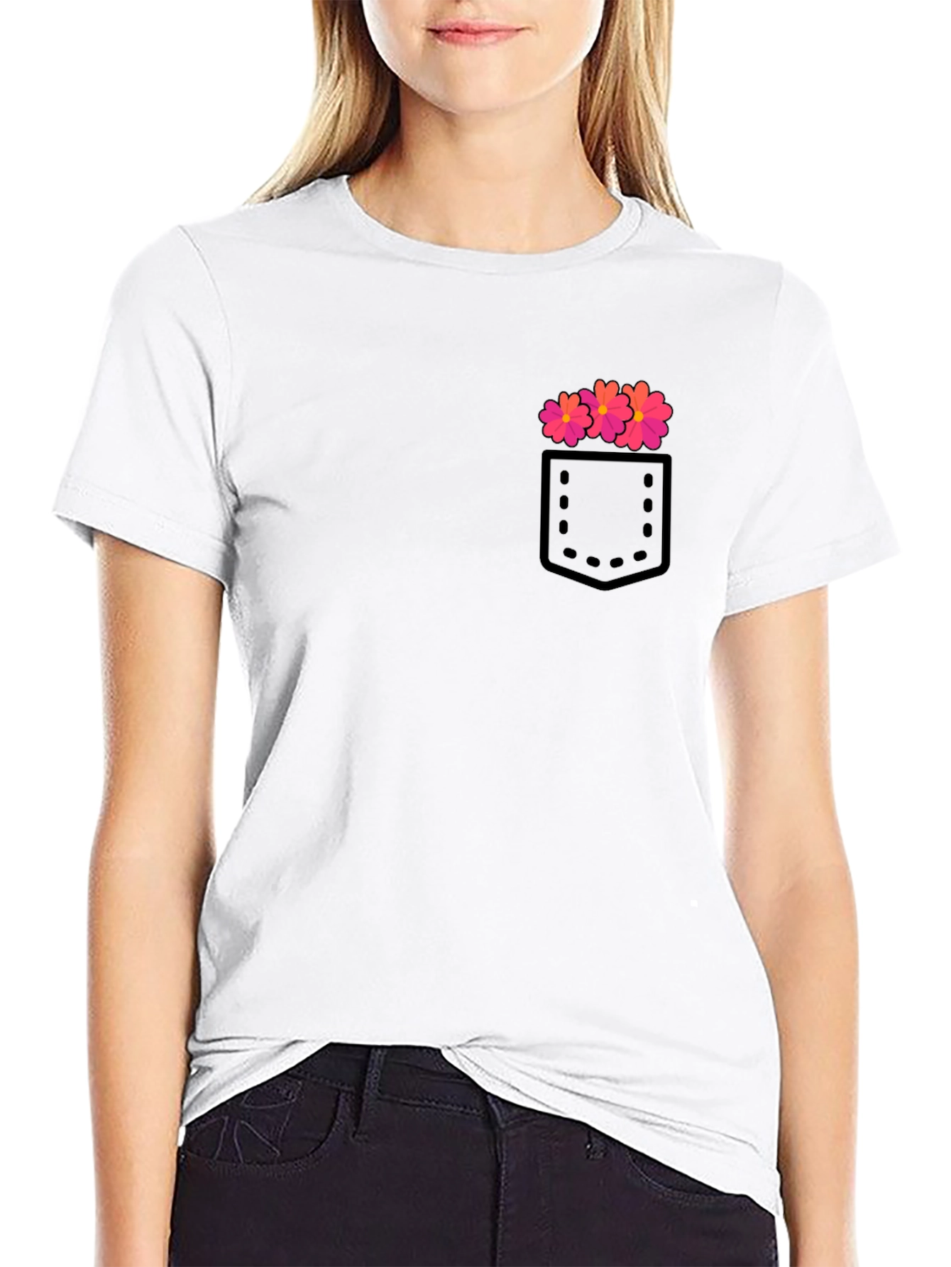 Mens Black T-Shirt with Floral Pocket Design