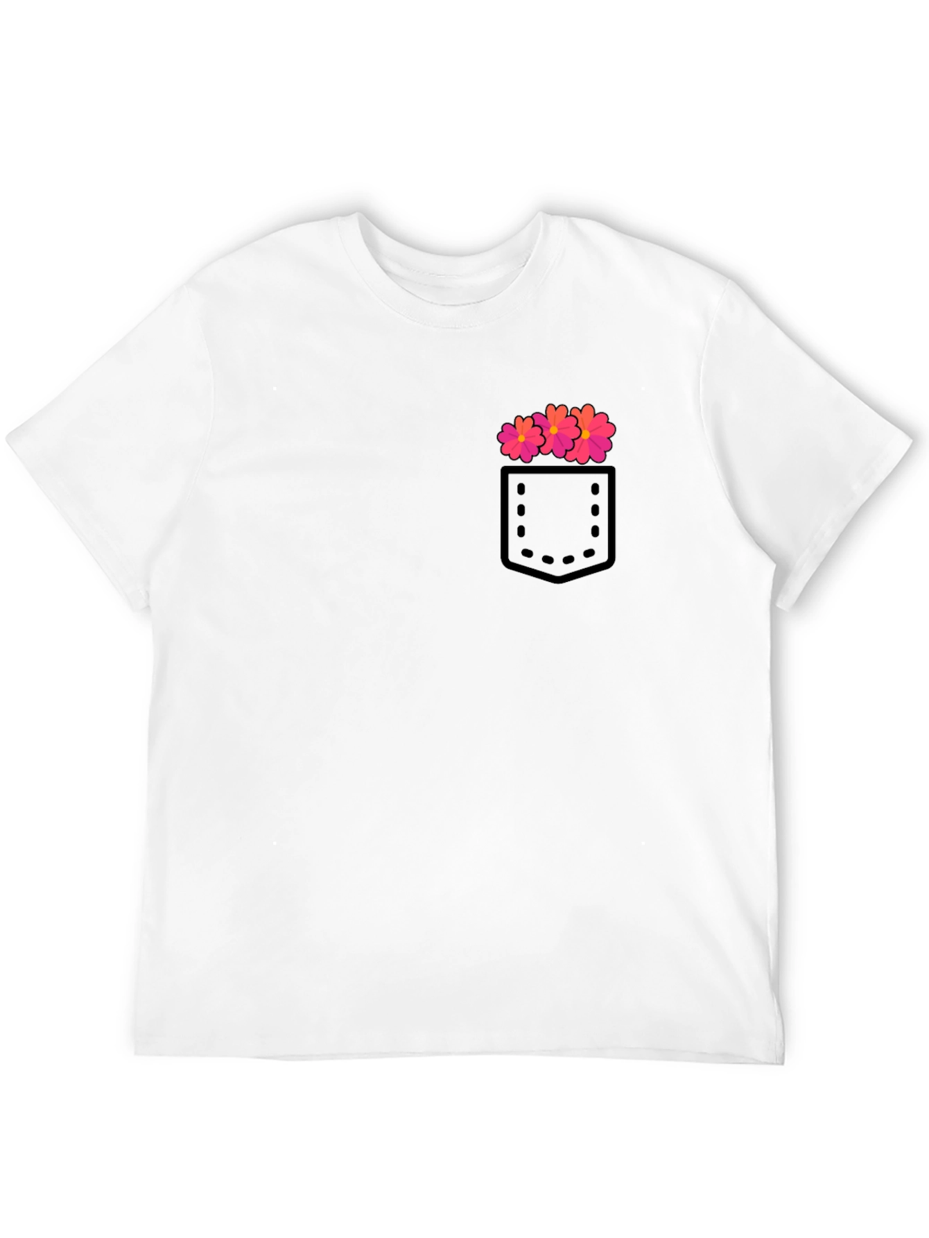 Mens Black T-Shirt with Floral Pocket Design