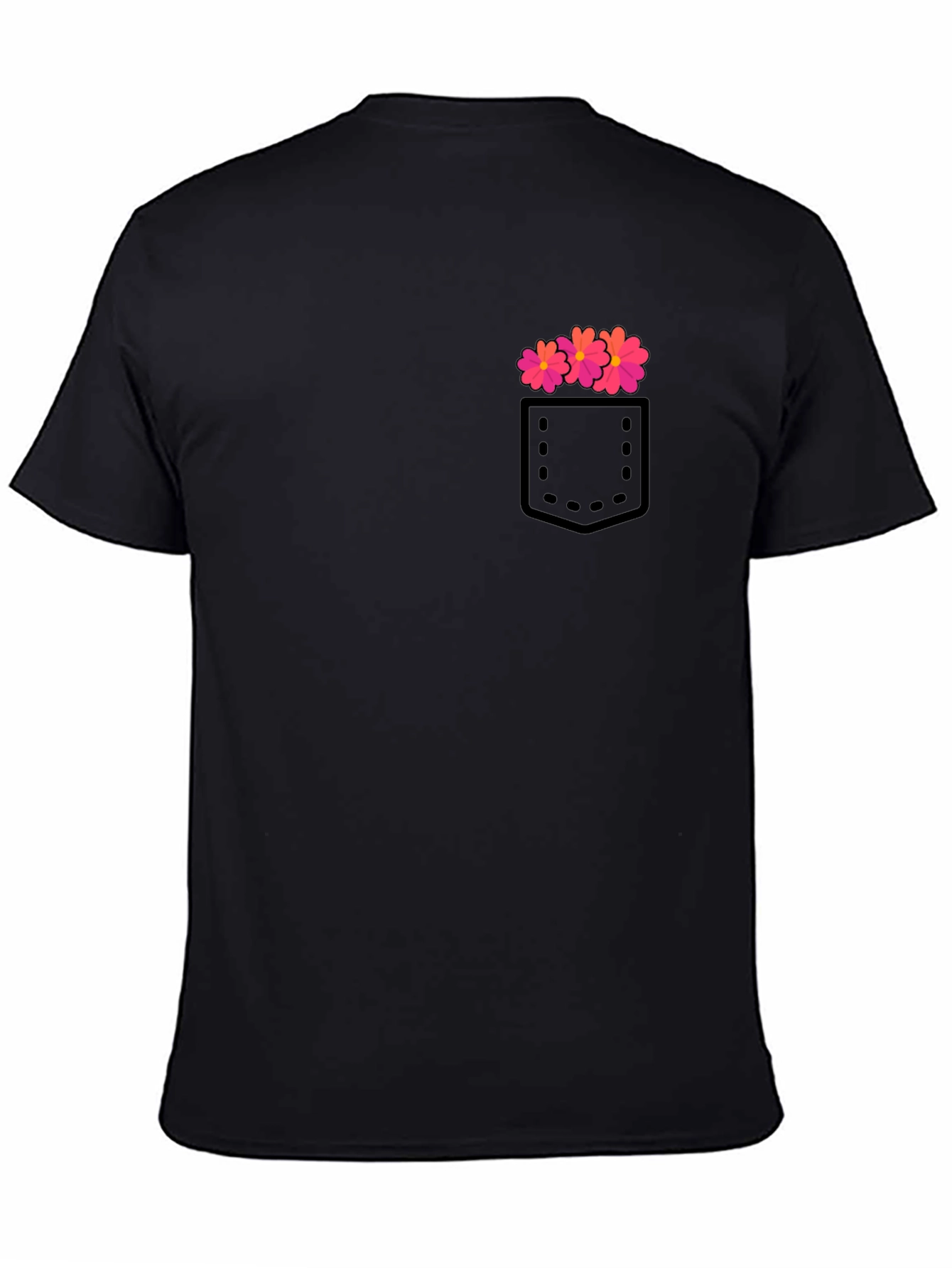 Mens Black T-Shirt with Floral Pocket Design