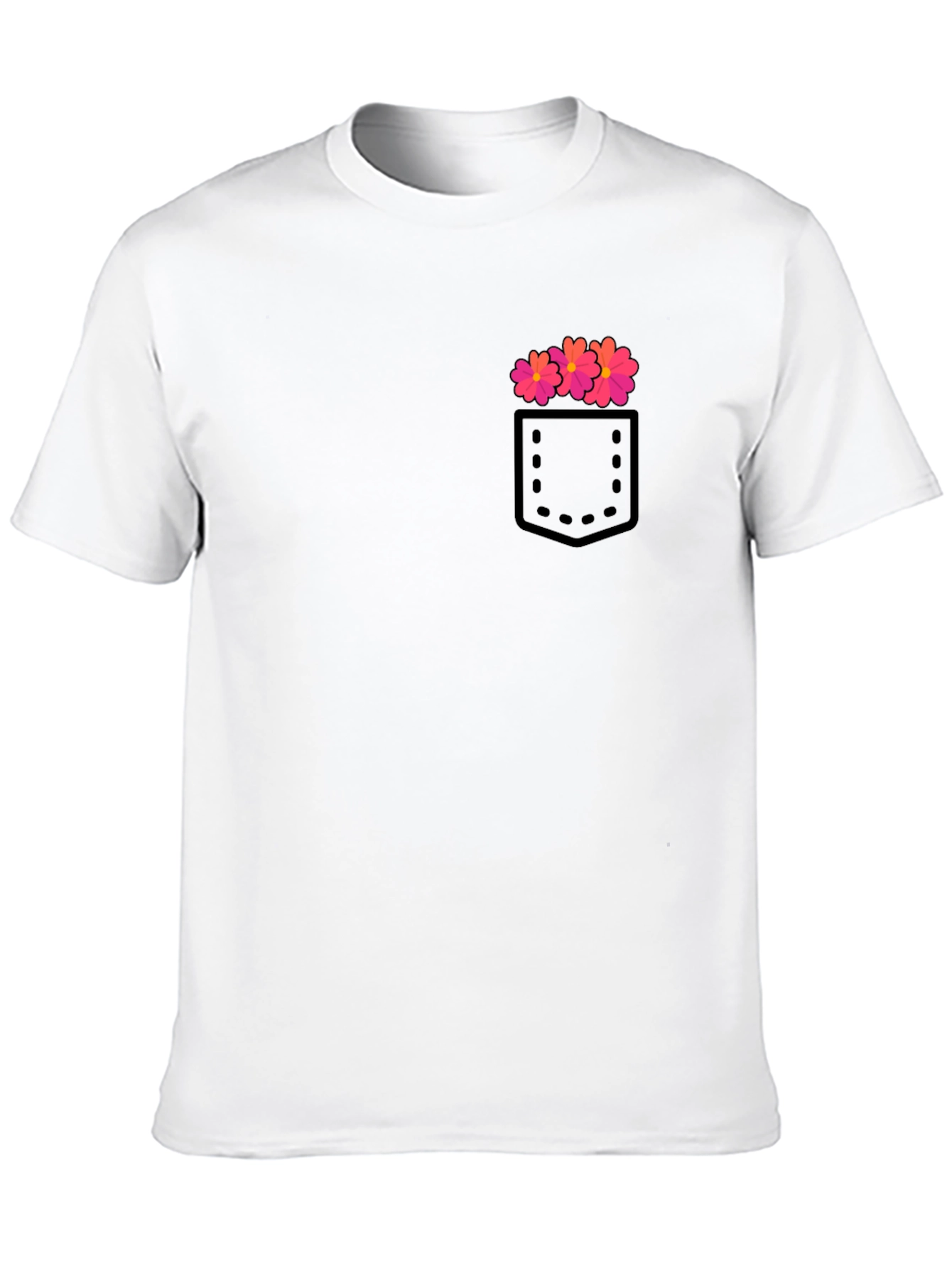 Mens Black T-Shirt with Floral Pocket Design