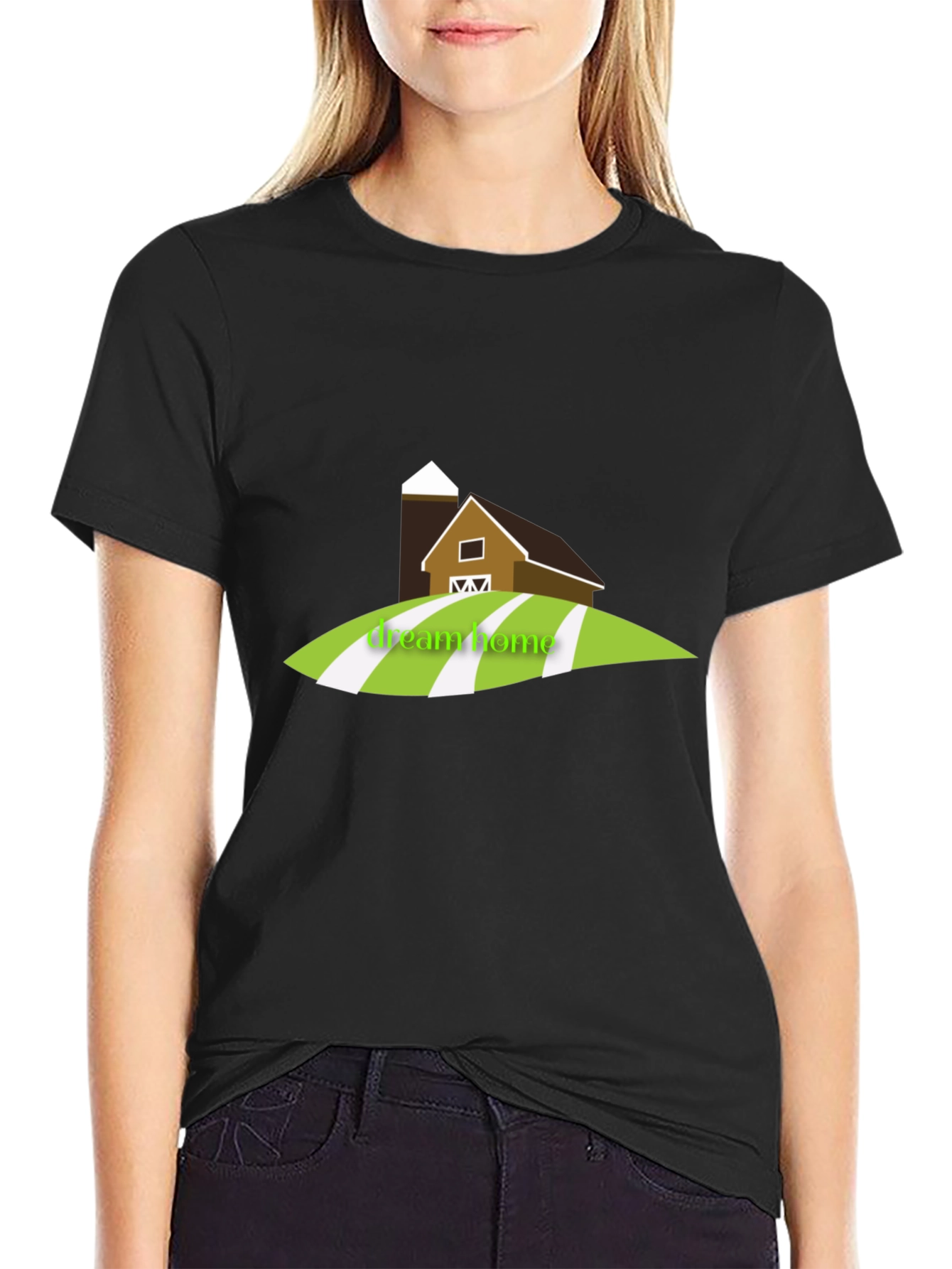 Dream Home Barn Graphic Tee - Black Cotton T-Shirt