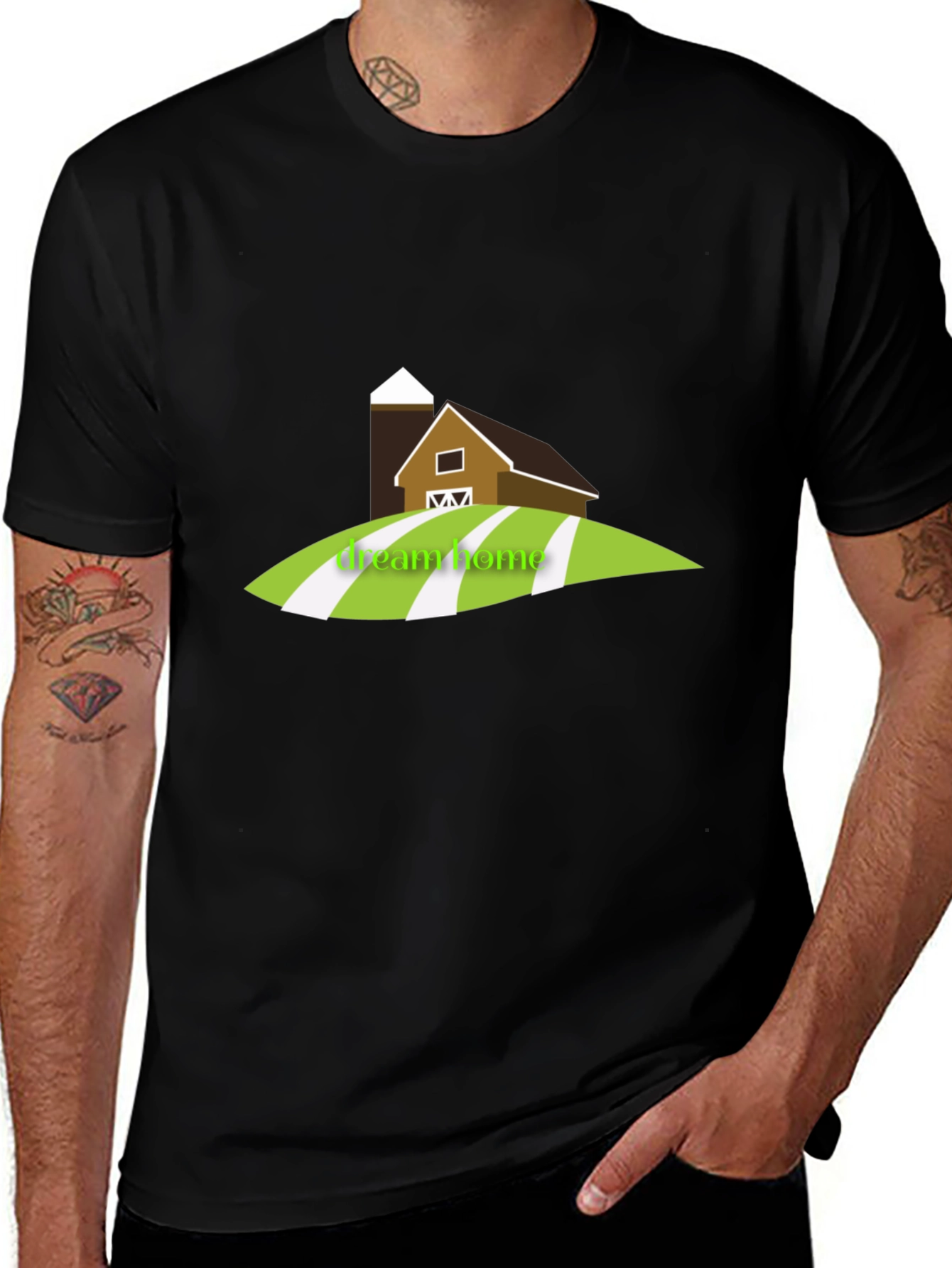 Dream Home Barn Graphic Tee - Black Cotton T-Shirt