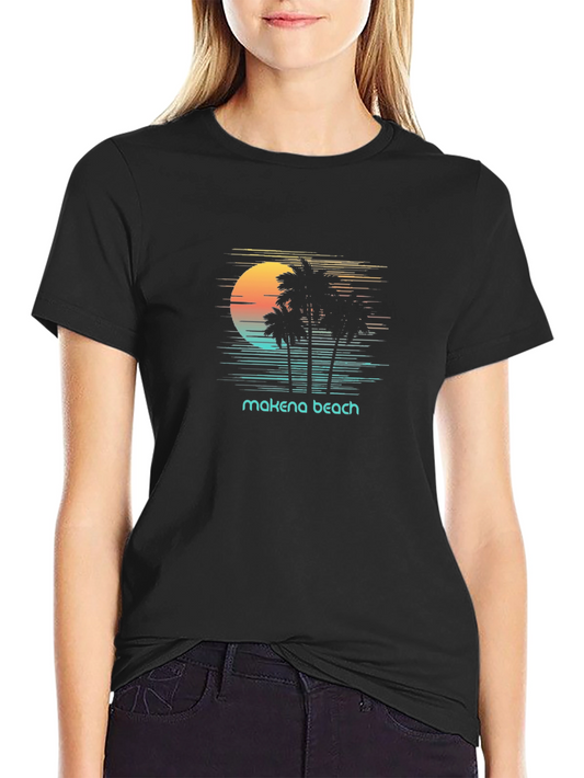 Makena Beach Retro T-Shirt Palm Tree Sunset Tee