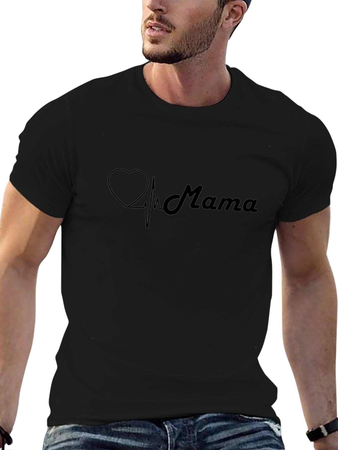 Mama Heartbeat Graphic Tee - Black Cotton Comfort