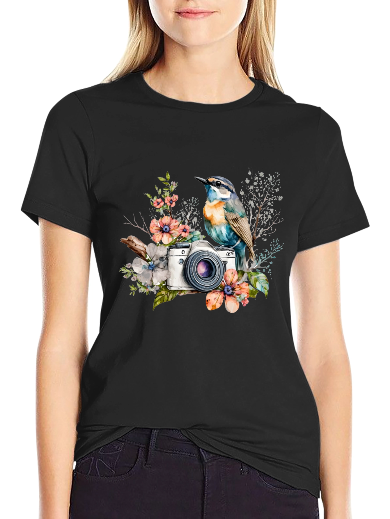 Bird & Camera Graphic Tee - Nature Photography Shirt