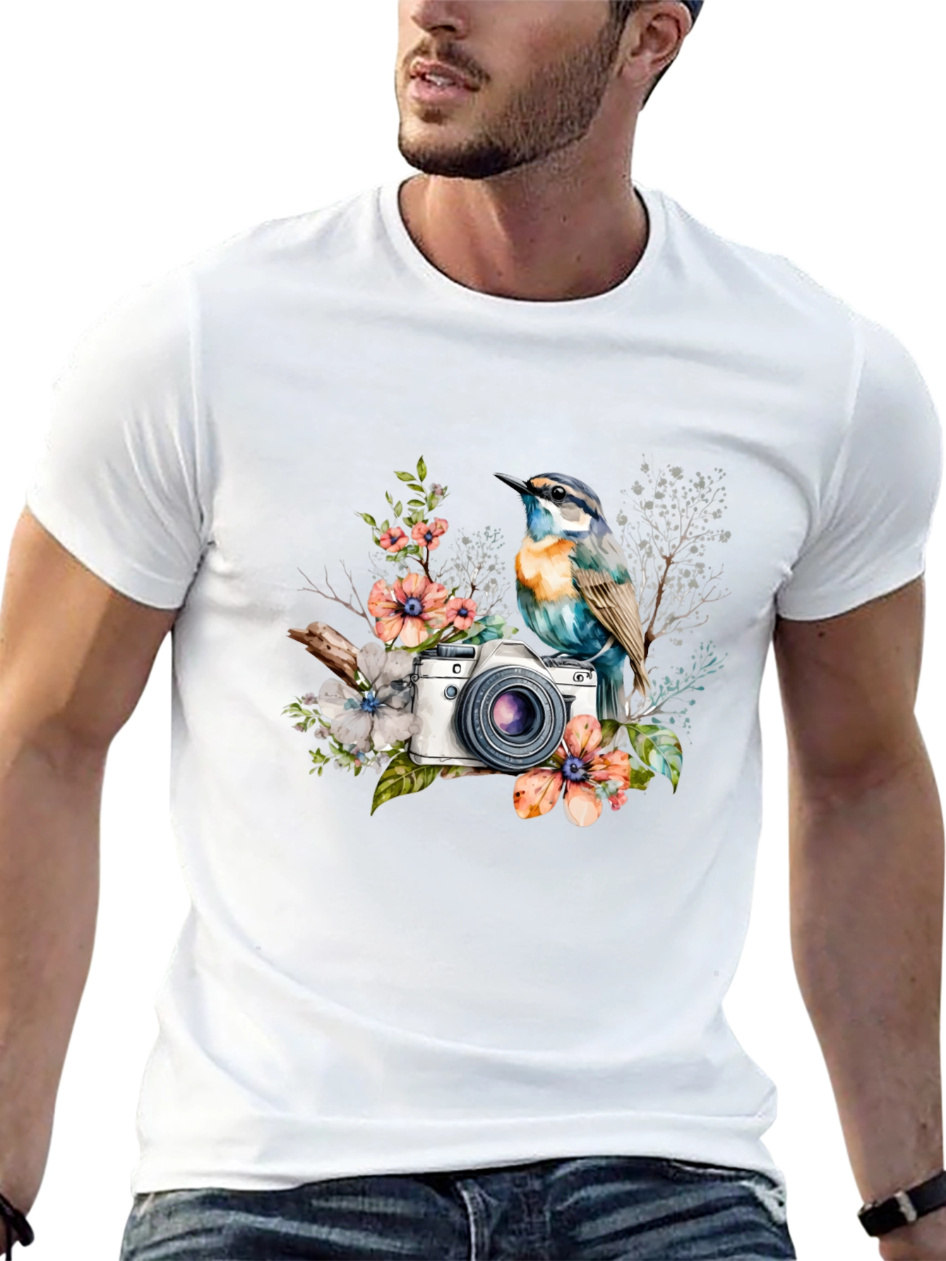 Bird & Camera Graphic Tee - Nature Photography Shirt