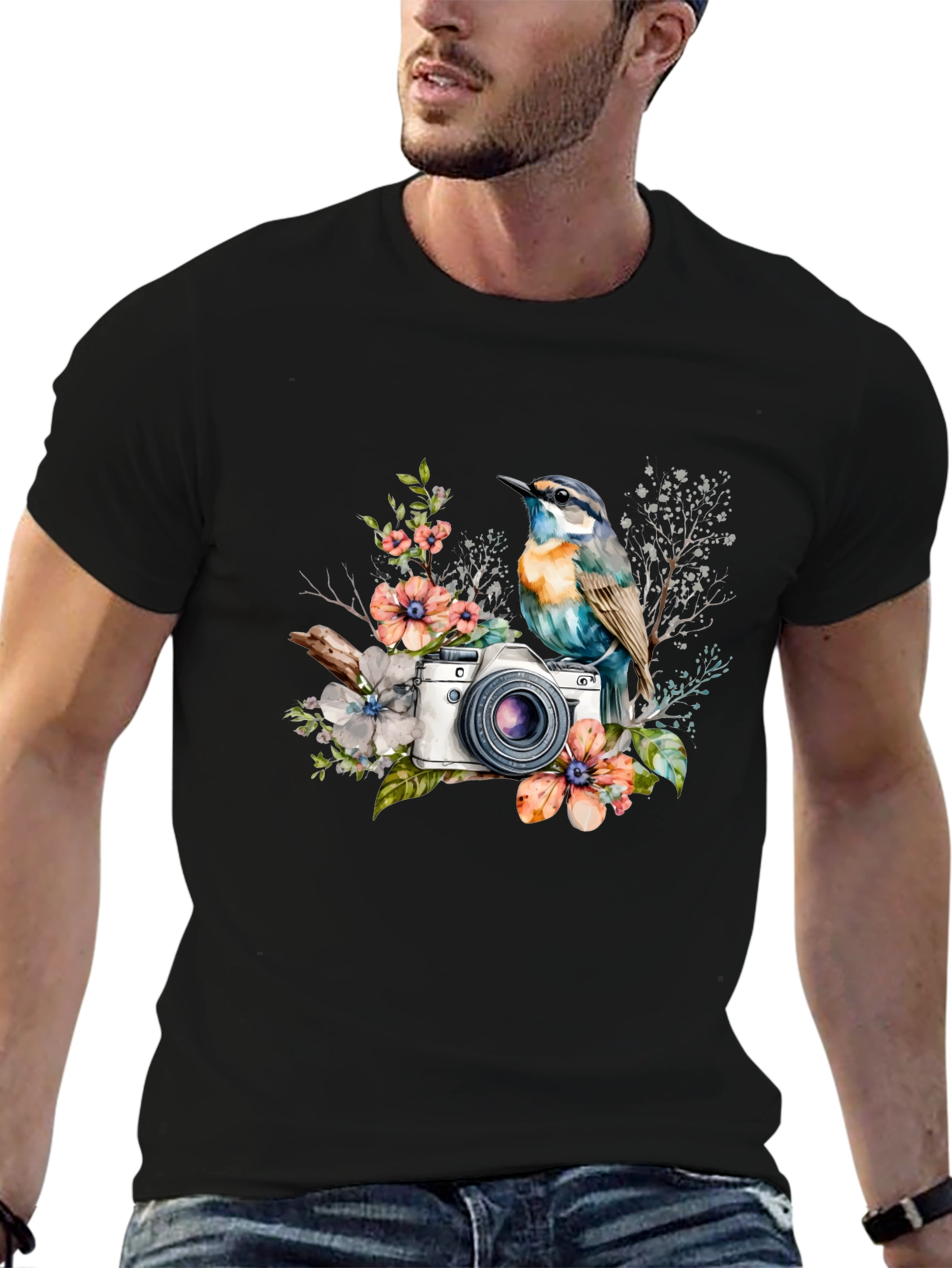 Bird & Camera Graphic Tee - Nature Photography Shirt