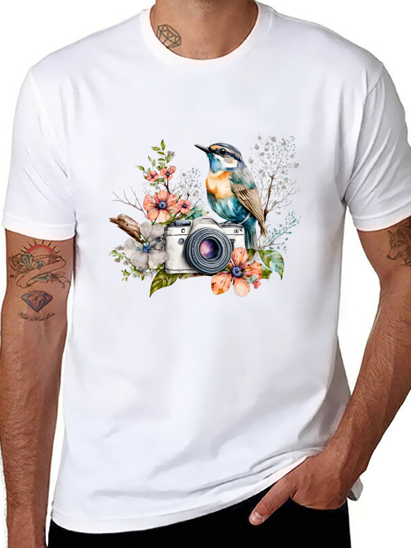 Bird & Camera Graphic Tee - Nature Photography Shirt