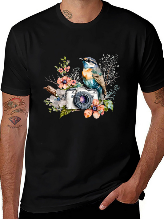 Bird & Camera Graphic Tee - Nature Photography Shirt