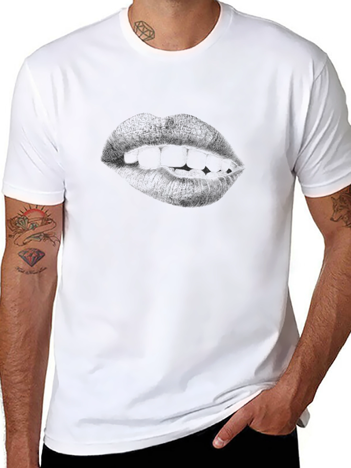 Mens Black Graphic Tee - Lips Design